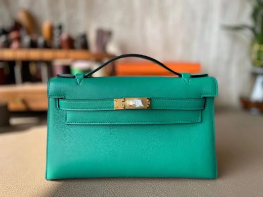 Handmade Hermes Mini Kelly 22 Pochette Bag in z6 Malachite Epsom